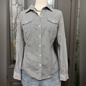 Tommy Hilfiger Women’s Black Pin Striped Long Sleeve Button Front | Size M